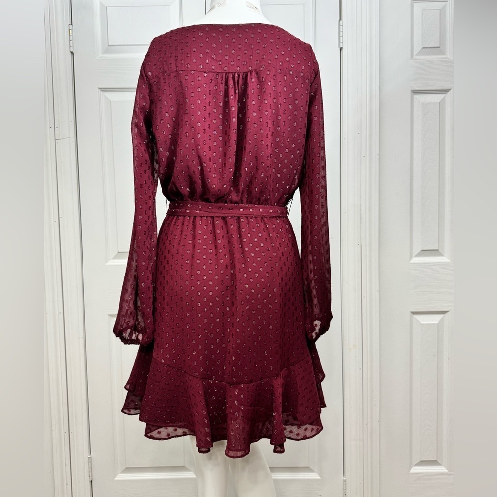 Fit & Flare Chiffon Dress Long Puff Sleeves Size 4 NWT Premier Amour - Picture 4 of 13